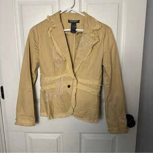 Bisou Bisou tan jacket/blazer with lace and bead detail, size 2, spring, layer